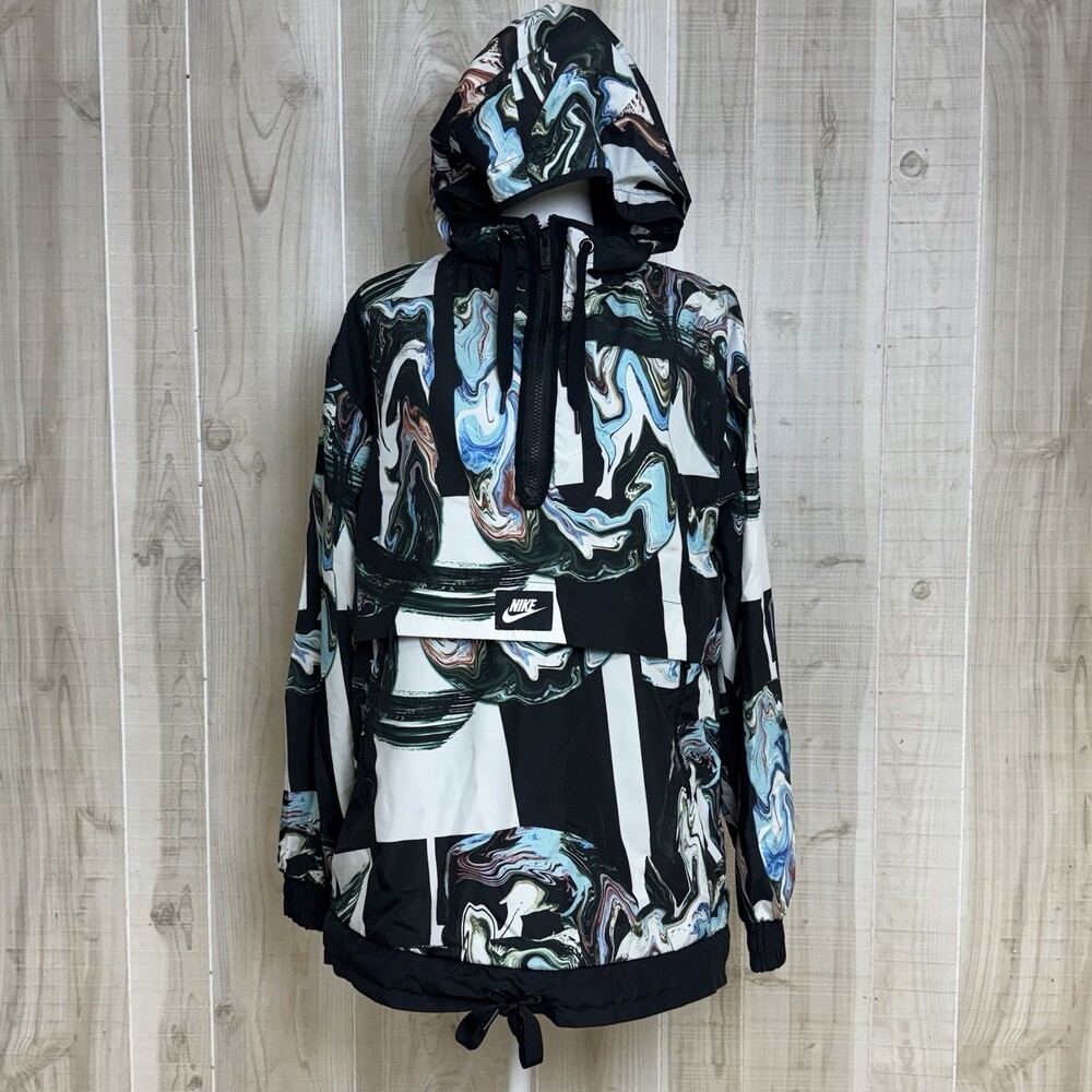 Y2K Nike Marble Print Windbreaker Half Zip Jacket M Women’s Abstract Athleisure